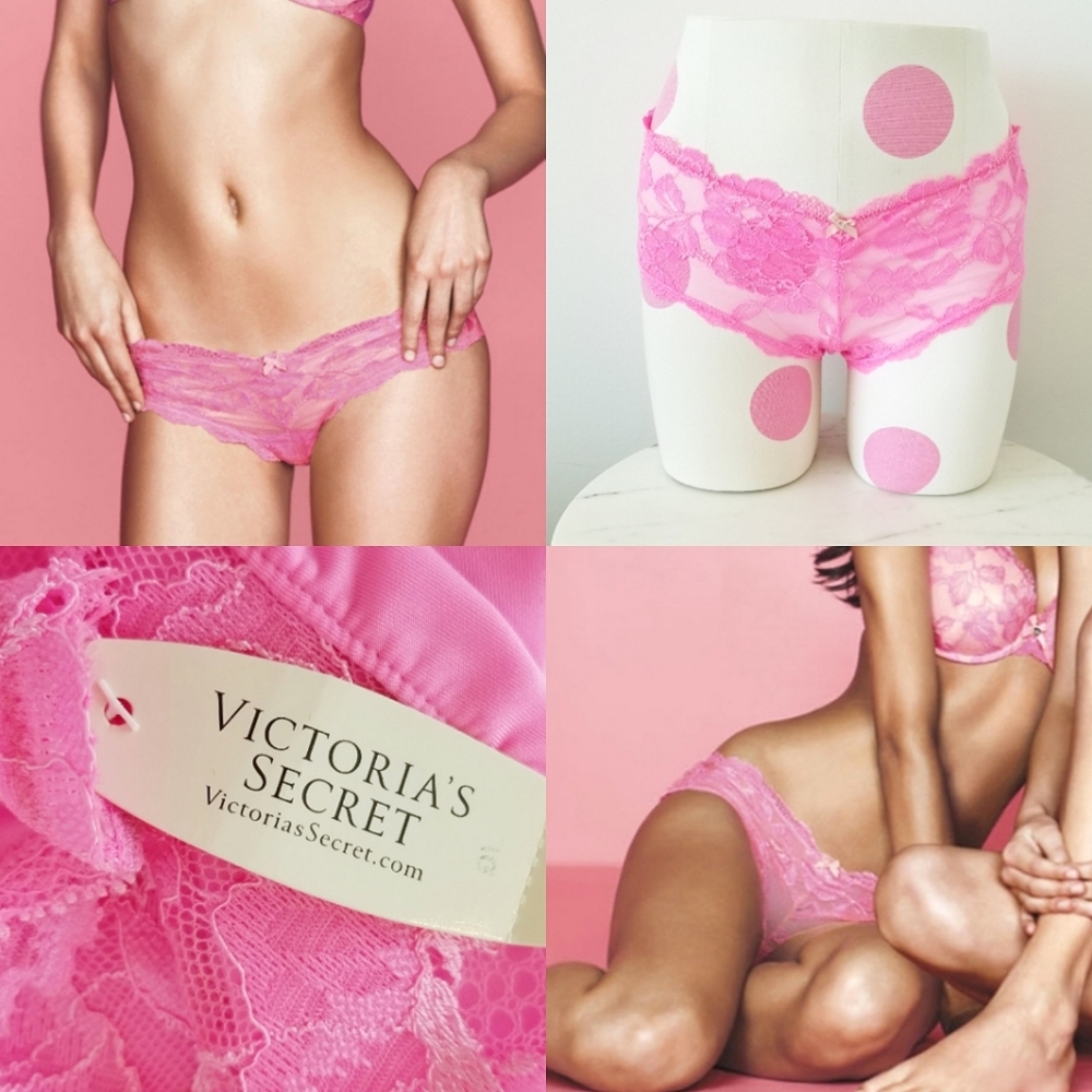 Victoria's Secret Vintage Very Sexy Cheeky Pink Lace Panty Floral Sheer Mesh NWT